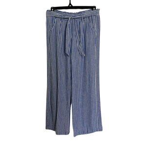 Jolt Blue and White Stripe WideLeg Paper Bag Pants Linen Blend Size L